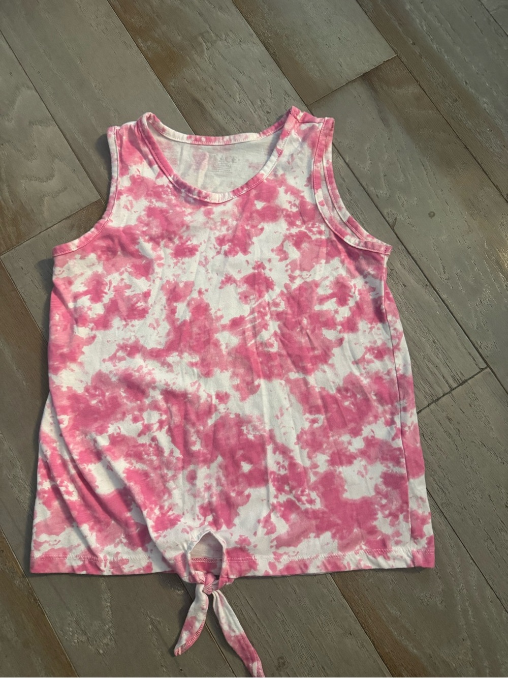 Place Pink and White Tie-Dye Tank Top with Front Tie